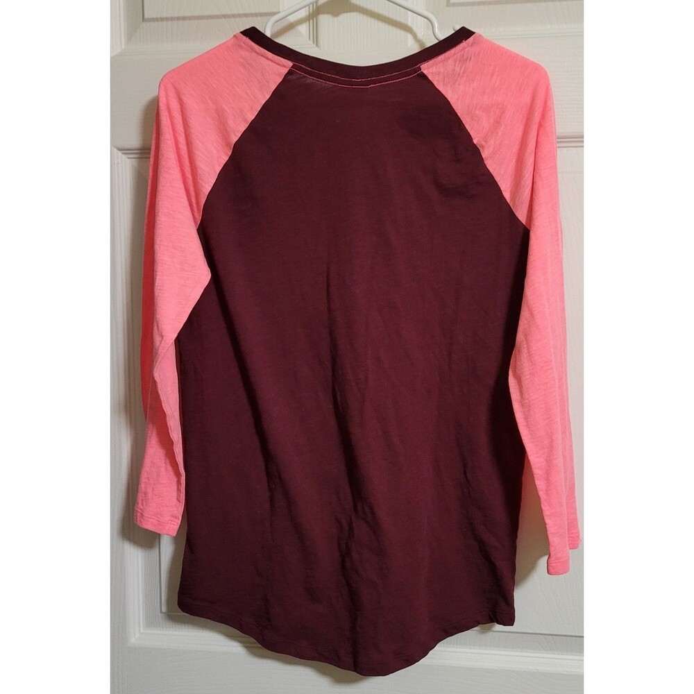 Pink Victorias Secret Women's Top Medium 3/4 Sleeve Shirt Pink And Burgundy